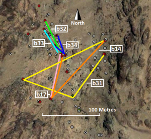 Map showing movements of selected Sinai Hairstreaks within a site