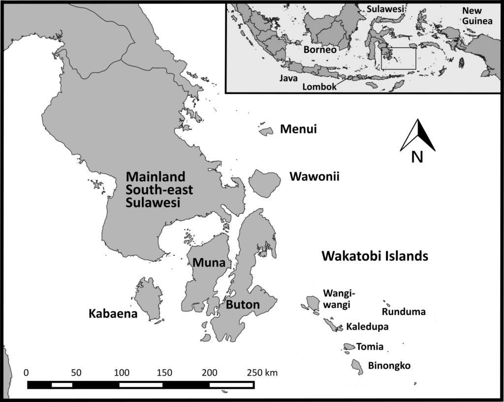 Map of Wakatobi Sulawesi Indonesia, where two new whit-eye species found 