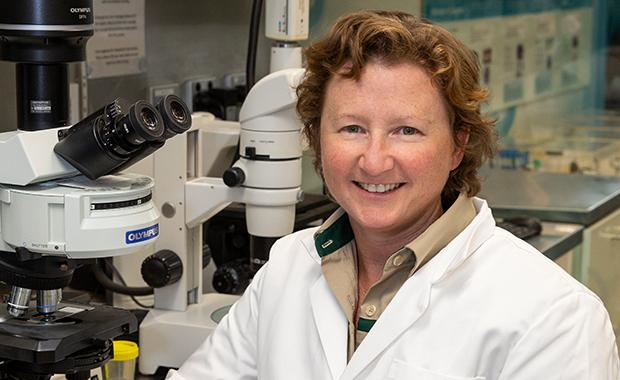 Dr Liz Dobson in her veterinary science research lab